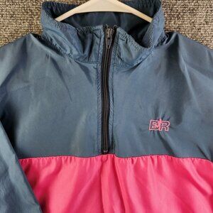VTG Bill Rodgers Women Medium Long Sleeve Running Windbreaker 1/4 Zip Blue Pink
